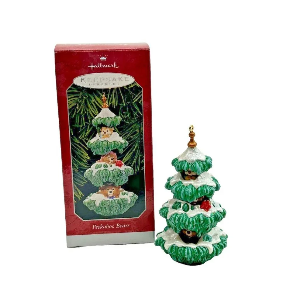 1998 Hallmark Keepsake Ornament Holiday Tree Peekaboo‎ Bears By Ken Crow